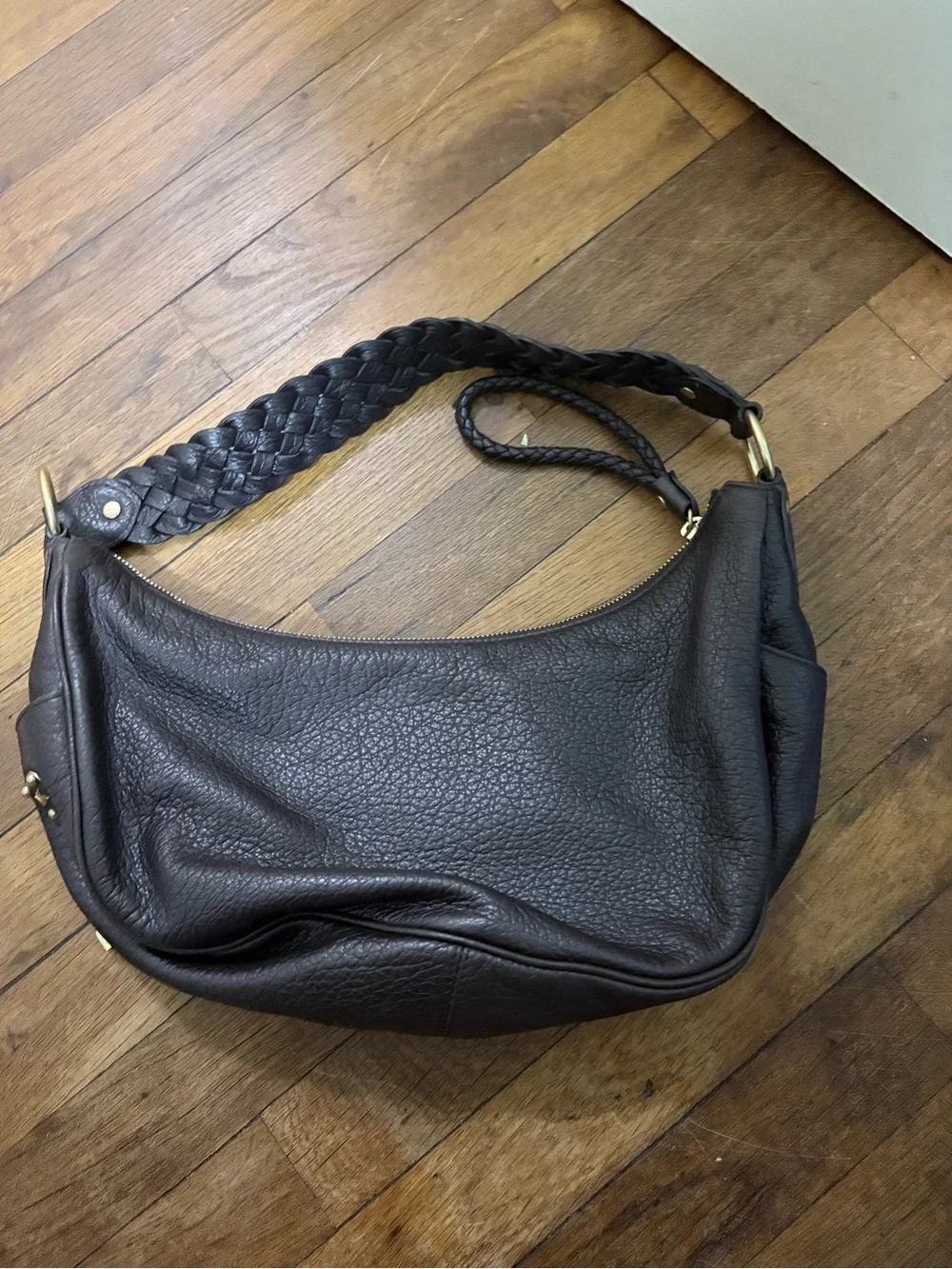 Michael Kors Vintage Braided Handle Pebble Leather Hobo - Dark Brown